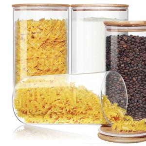 Large Glass Flour and Sugar Containers 180oz x2 & 93oz x2 [Set of 4], Glass Food Storage Containers with Bamboo Lids, Glass Jar with Airtight Lid for Spaghetti Pasta,Rice,Cereal,Coffee, Oat