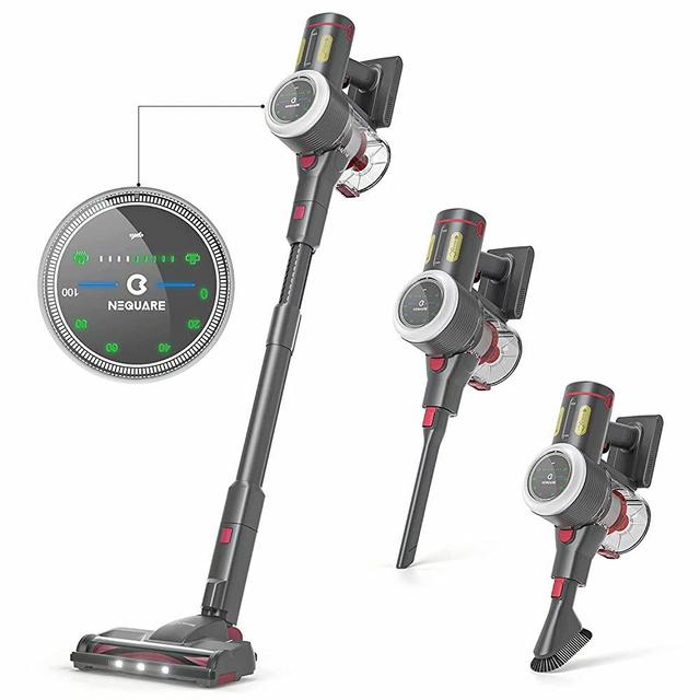 NEQUARE Cordless Vacuum, 26Kpa Stick Vacuum Cleaner with LED Display, 9 Gears Adjustable Suction, 40min Long Runtime, Brushless Motor, Lightweight Multi-Surface & Pet Hair Cleaning, S26