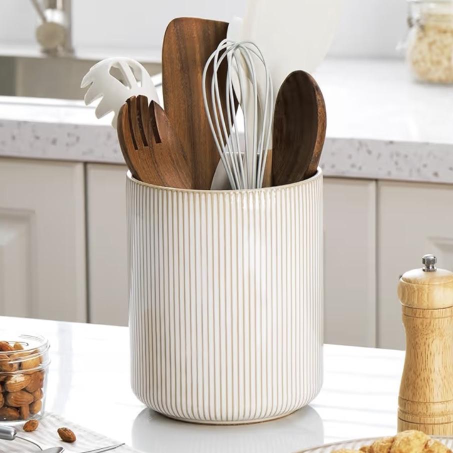 getstar Large Utensil Holder for Kitchen Counter,7.2" Vintage Ceramic Utensils Crocks Utensil Organizer for Spatula Farmhouse Kitchen Decor