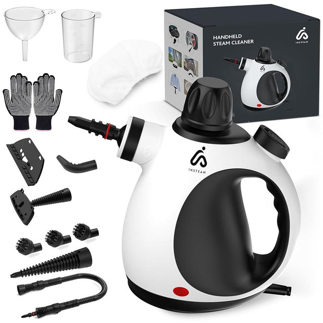 INSTEAM Steam Cleaner Handheld 12 Accessories Kit with Heat Resistant Gloves, Multi-Surface Steamer for Cleaning Home, Upholstery, Car, Floor, Grout and Tile