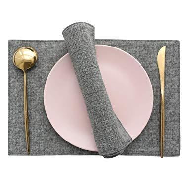 Home Brilliant Set of 4 Placemats Heat Resistant Dining Table Place Mats Kitchen Table Mats, Dark Grey