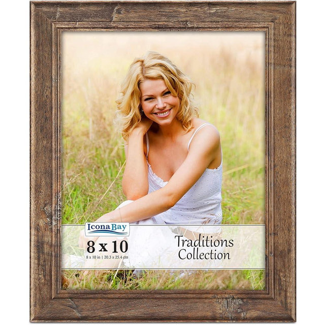 Icona Bay 8x10 Chestnut Brown Picture Frame, Rustic Wood Pattern, Lightly Distressed Frame for Table Top Display or Wall Mount, Traditions Collection