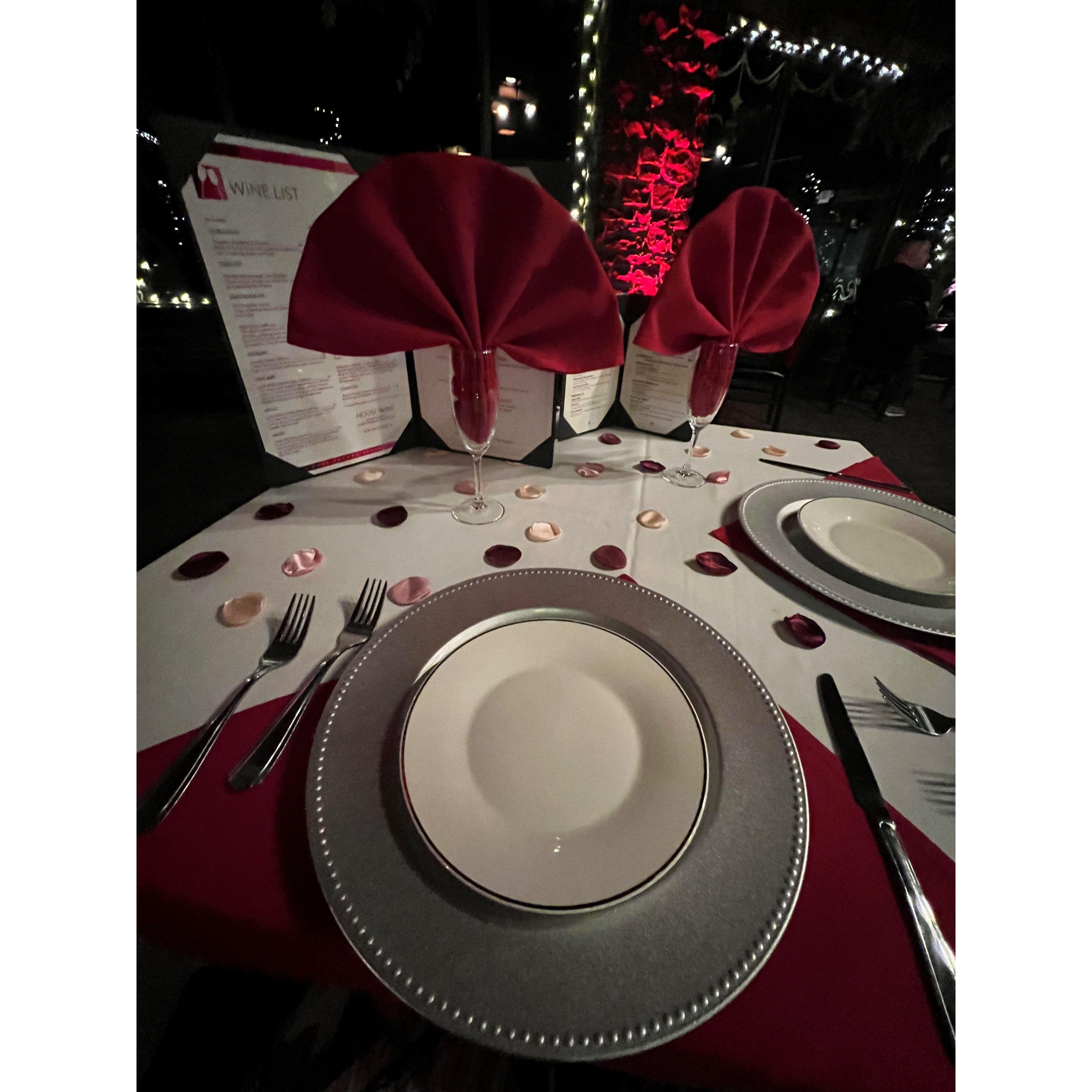 "Birthday dinner" table beautifully decorated