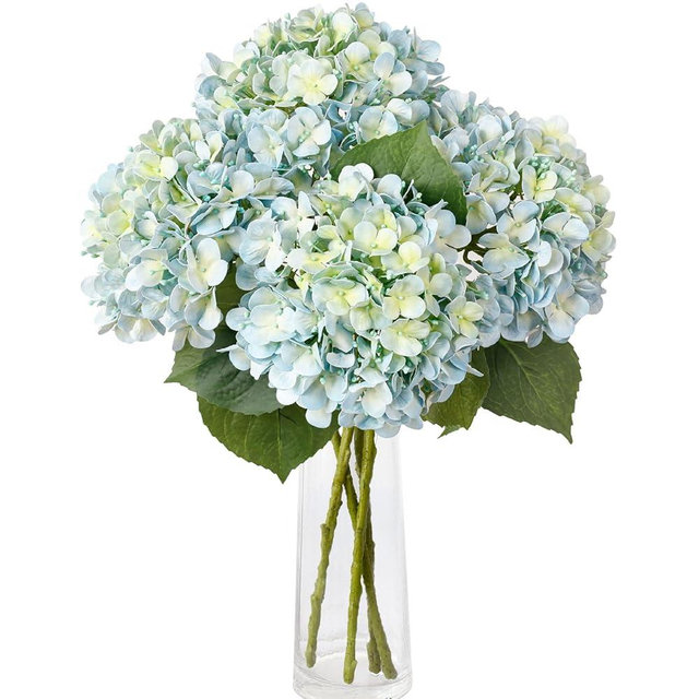 Leftover 4 Pcs Light Blue Hydrangea Artificial Flowers,21" Real Touch Faux Hydrangea Flowers and 3 PCS Butterflies for Hydrangea Decor,Floral Arrangements for Centerpiece Table Decorations,Home Decor