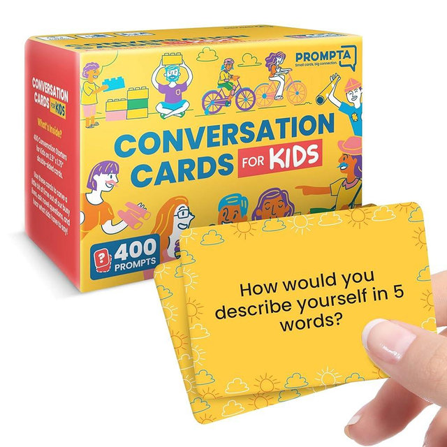 Conversation Cards for Kids – 400 Convo Starters for Family Game Night or Dinner – Road Trip Must Haves – Travel Games for Children Age 8-12 – Connect and Build Social Emotional Learning Skills