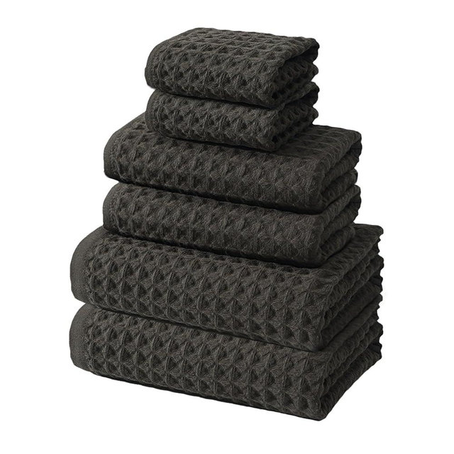 SK Studio 6 Piece Bath Towels Set, Cotton Hotel Large Waffle Bath Towels Absorbent Quick Dry with 2 Bath Towels, 2 Hand Towels, 2 Washcloths for Bathroom Spa Coffee