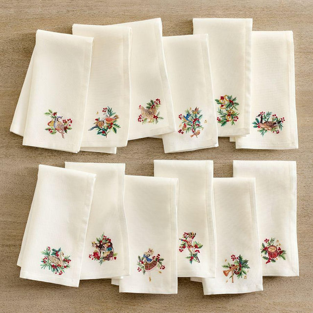 12 Days of Christmas Cotton/Linen Napkins, Set of 12 - Multi