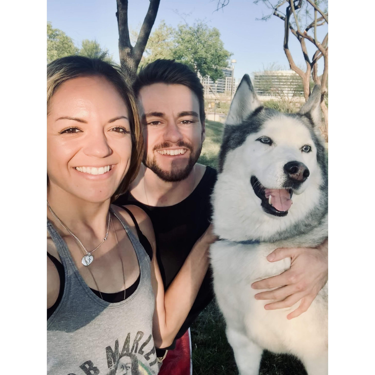 Family photo with our fluffy buddy Flash