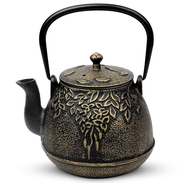 Tea Kettle, Toptier Japanese Cast Iron Tea Kettle for Stove Top, Stovetop Safe Cast Iron Teapot with Infusers for Loose Tea, 40 Ounce (1200 ml), Black