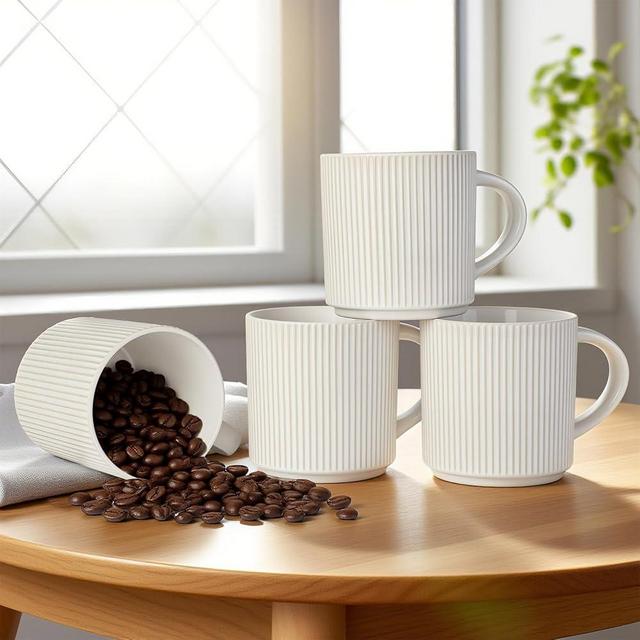 DeeCoo Matte White Coffee Mugs Set of 4, 12 Ounce Mug with Handles, Ceramic Stoneware Catering Coffee Cups, Porcelain Mugs Sets for Coffee, Tea, Hot Cocoa, Milk, Microwave and Dishwasher Safe