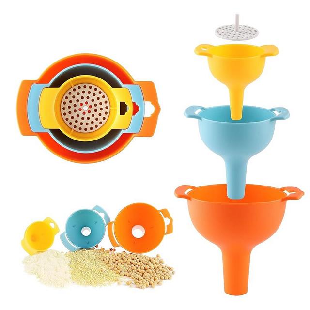 Kitchen Funnels for Filing Bottles, Vituer 3PCS Kitchen Funnel Set,Includes Large, Medium, Small Mini Funnels, BPA-Free Food Grade Oil Funnel, Perfect for Solid Food and Liquid