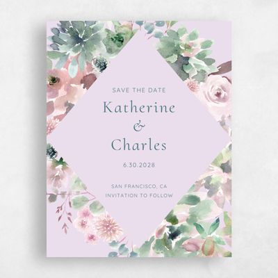 Lilac, Purple Wedding Save the Date - Cricket Wreath