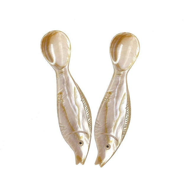 Wenplus 2 Pack 4.73inch Caviar Spoons Handcraft Mother of Pearl MOP Caviar Spoon W Round Handle with One Plastic Storage Box -Coffee Color, Style F