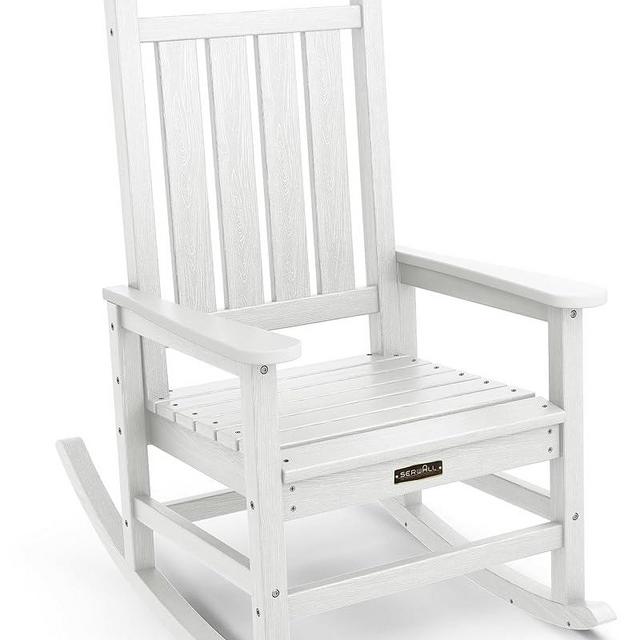 SERWALL Oversized Rocking Chair, Outdoor Rocking Chair for Adults, All Weather Resistant Porch Rocker for Lawn Garden, White