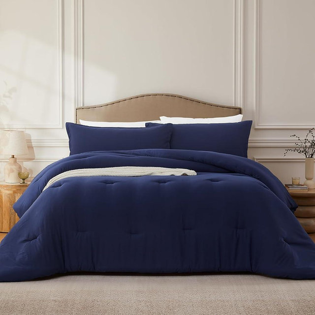 Quataly Queen Comforter Sets Navyblue,3PCS Soft Lightweight Breathable Bedding Comforter Sets for All Season, Queen Size(90''×90'' Comforter & 2 Pillowcases)