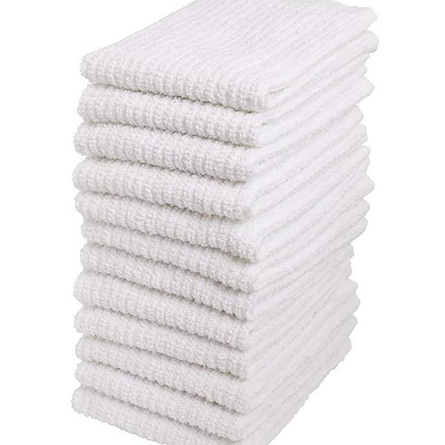 Bar Mop Cleaning Kitchen Dish Cloth Towels,100% Cotton, Machine Washable, Everyday Kitchen Basic Utility Bar Mop Dishcloth Set of 12, White