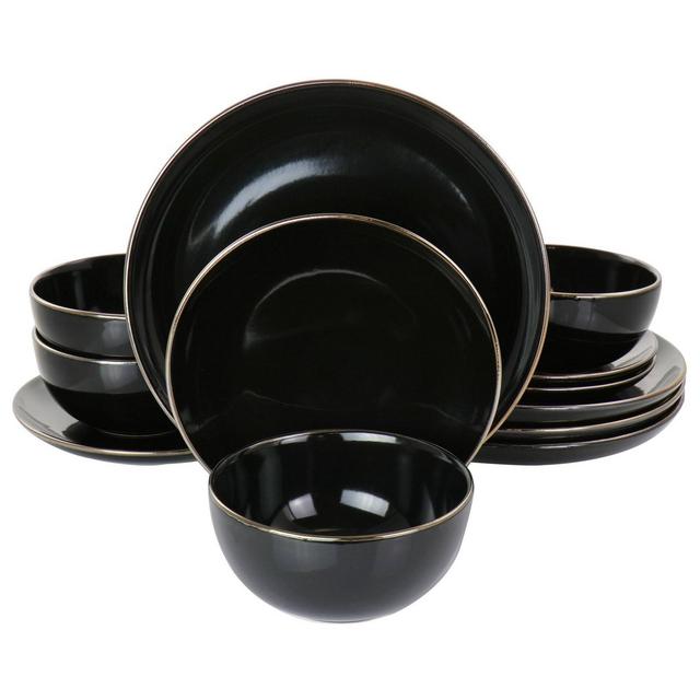 Gibson Home 12pc Stoneware Rockaway Gold Dinnerware Set Black