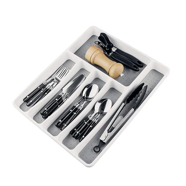 Smart Design Plastic Drawer Organizer - Set of 3 - 9.75 x 3.75 inch Non-Slip Lining and Feet - BPA Free Utensils, Flatware, Office, Personal Care, or