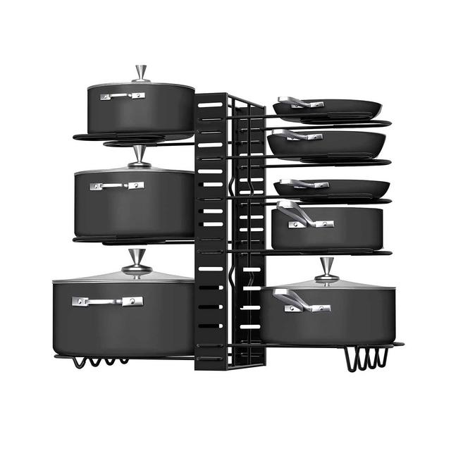 Pot Rack Organizers, G-TING 8 Tiers Pots and Pans Organizer, Adjustable Pot Lid Holders Pan Rack for Kitchen Counter and Cabinet, Lid Organizer for Pots and Pans With 3 DIY Methods(Upgrade Version)