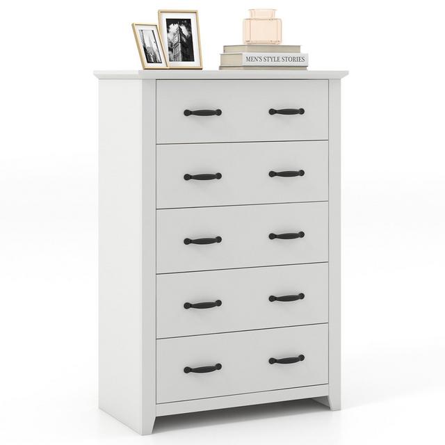 Costway 5 Drawer Chest Storage Dresser Tall Cabinet Organizer Bedroom Hallway White