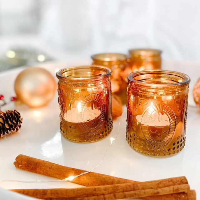 Kate Aspen Vintage Amber Glass Tea Light Holder (Set of 4), Home Décor, Table Decoration, Gift