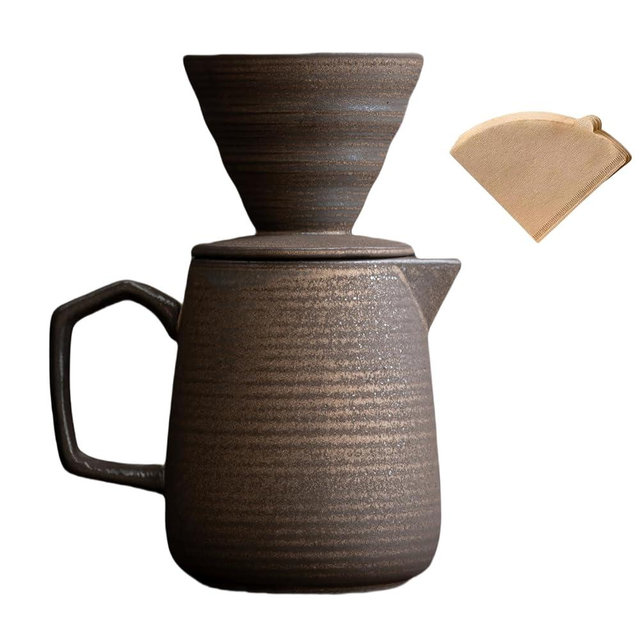HYAXGM Pour Over Coffee Maker,Ceramic Coffee Maker With 100 pcs V60 Paper Filter，16oz/480ml Pour Over Coffee Dripper (Retro gold)
