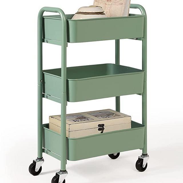 SunnyPoint 3-Tier Delicate Compact Rolling Metal Storage Organizer - Mobile Utility Cart Kitchen/Under Desk Cart with Caster Wheels (Turq, Compact (15.5" X 26.8" X 10.27"))
