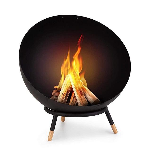 BLUMFELDT Fireball - Fire Bowl, Tilting Fireplace, Diameter: 23.6", Solid and Sturdy 0.1" Steel Fire Bowl, Usable Horizontally and Diagonally, Designed in Berlin, Includes Rain Cover, Black/Wood