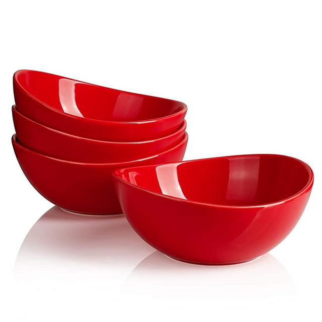 Sweese 102.404 Porcelain Bowls - 18 Ounce for Cereal, Salad, Dessert - Set of 4, Red