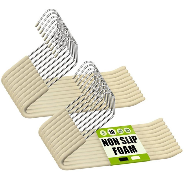 Spring Fever Open Ended Non Slip Sponge Padded Pants Hangers - Chrome Plating Foam Heavy Duty Space Saving Beige 20