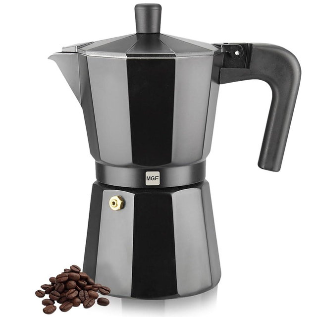 MAGEFESA Kenia Noir Stovetop Espresso Moka Pot, 9-Cup/15 oz, Italian Coffee Maker for Cuban Coffee, Extra-Thick Aluminum, Heat-Resistant Handle, Safe & Easy-to-Use, Greca Coffee Maker