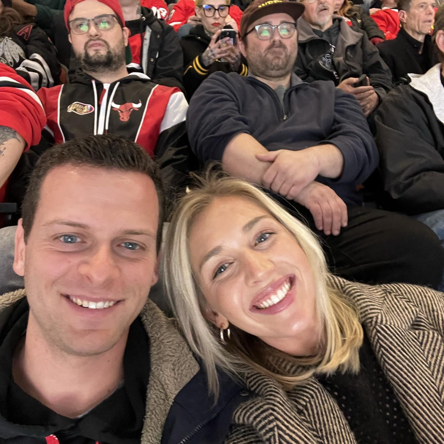 Our first picture together at a Chicago Blackhawks game!