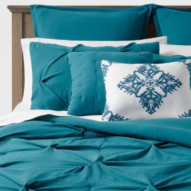 8pc Full Montvale Pinch Pleat Comforter Set Dark Teal Blue - Threshold™