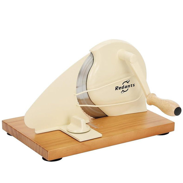 Redants Manual Bread Slicer for Homemade Sourdough Bread, Versatile Hand Crank Bread Slicer, Adjustable Thickness for Smooth Cutting, Food Grade Stainless Steel (Cream)