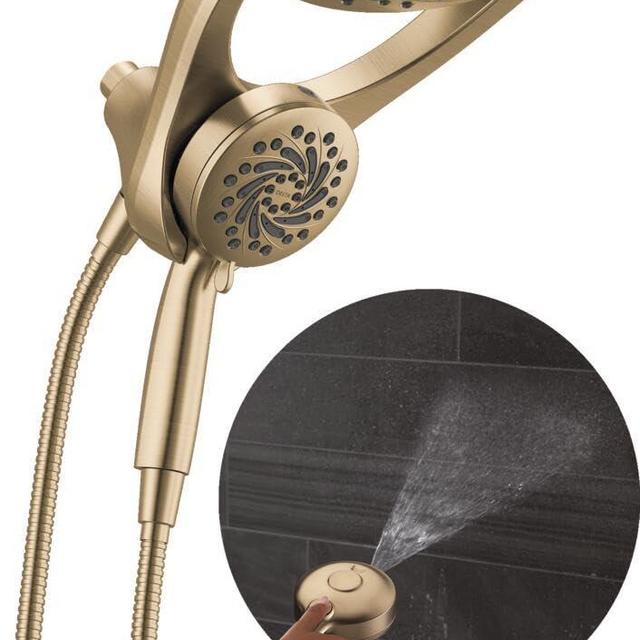 Delta 5-Setting HydroRain 2-in-1 Dual Shower Head with ProClean Spray, Brushed Gold High Pressure Shower Head with Handheld Spray, 1.75 GPM Flow Rate, Champagne Bronze 75419CZ