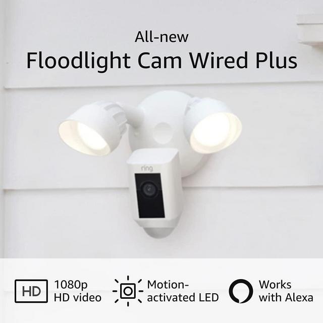 All-new Ring Floodlight Cam Wired Plus with motion-activated 1080p HD video, White (2021 release)