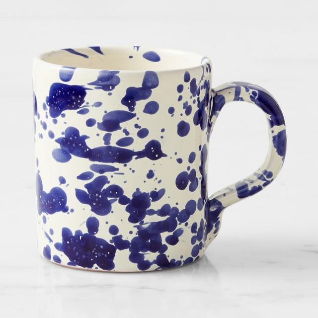 Splatter Ceramic Italian Hand-Glazed Mugs, Set of 4, Blue
