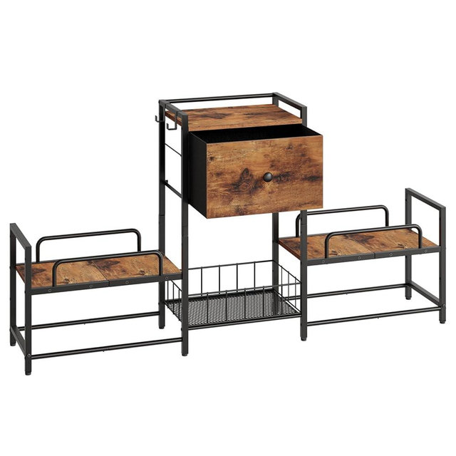HOOBRO Raised Dog Bowl Stand with Storage, Lifted Feeding Station, Elevated Bowl Holder, 4 Adjustable Heights, for Large Medium Small Dogs, with 1 Drawer and 2 Hooks, Rustic Brown BF23PO03G1