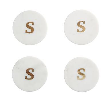 Alphabet Marble & Wood Coasters, Set of 4 - S