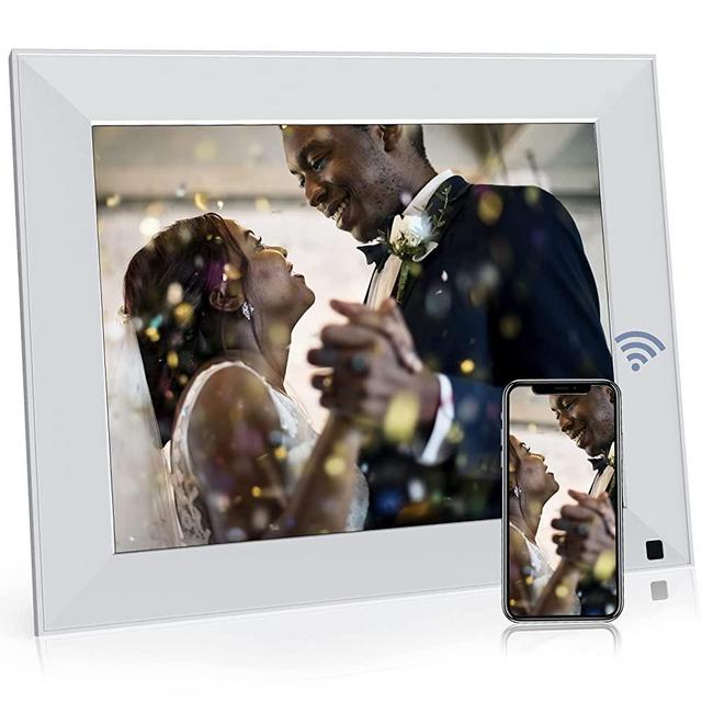 BSIMB Smart WiFi Digital Picture Frame, Electronic Photo Frame with IPS Touch Screen, 16GB Internal Memory, Sharing Photos/Videos via App Email, Gift for Grandparents (Pearl White)