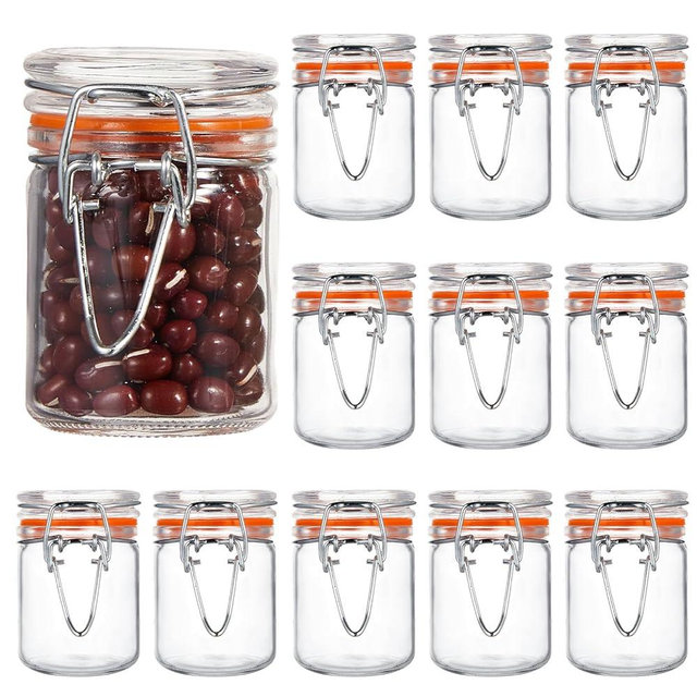Norme 24 Pcs 1.7 oz Mini Glass Spice Jars with Airtight Hinged Lid Empty Spice Bottles with Leak Proof Rubber Gasket Small Clear Stash Jars for Home Kitchen Herb Tea Seasoning Sugar Storage Containers