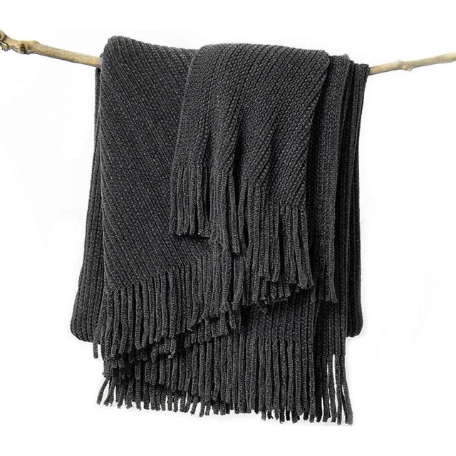 lifein Throw Blanket for Couch, Soft Boho Decor Bed Throw,Cozy Grey Knitted Chenille Small Farmhouse Lightweight Throw (Dark Grey,60 * 80")