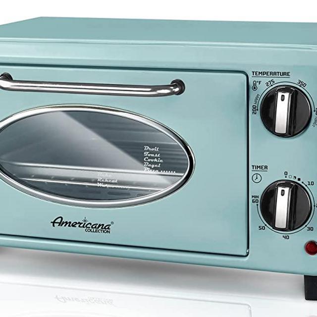 Elite Gourmet by Maximatic Americana Collection ETO147M Diner 50’s Retro Countertop Toaster oven, Bake, Toast, Fits 8” Pizza, Temperature Control & Adjustable 60-Minute Timer 1000W, 2 Slice, Mint
