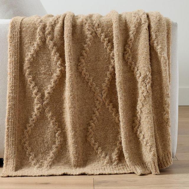 Diamond Cable Knit Throw, 50 x 60", Heathered Camel