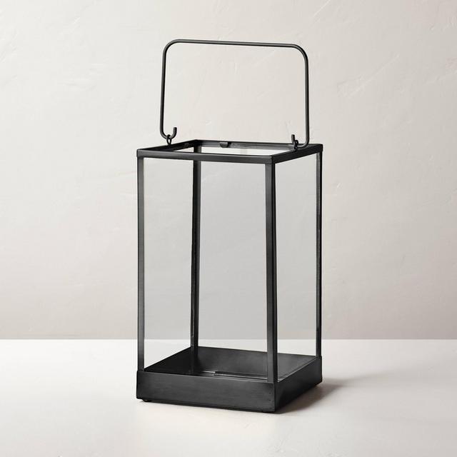 Medium 14" Square Metal & Glass Pillar Candle Lantern Black - Hearth & Hand™ with Magnolia