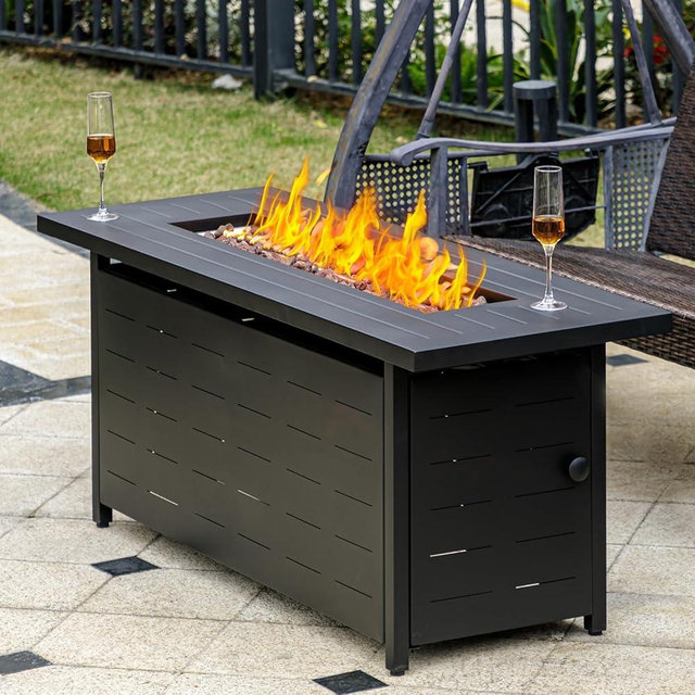 EcoNook 45 inch Propane Fire Pit Table,50000 BTU Gas Fire Pits Table with Lid & Lava Rock & Waterproof Cover, Outdoor Propane Firepit for Dining or Party, Outside, Patio, Garden, Yard