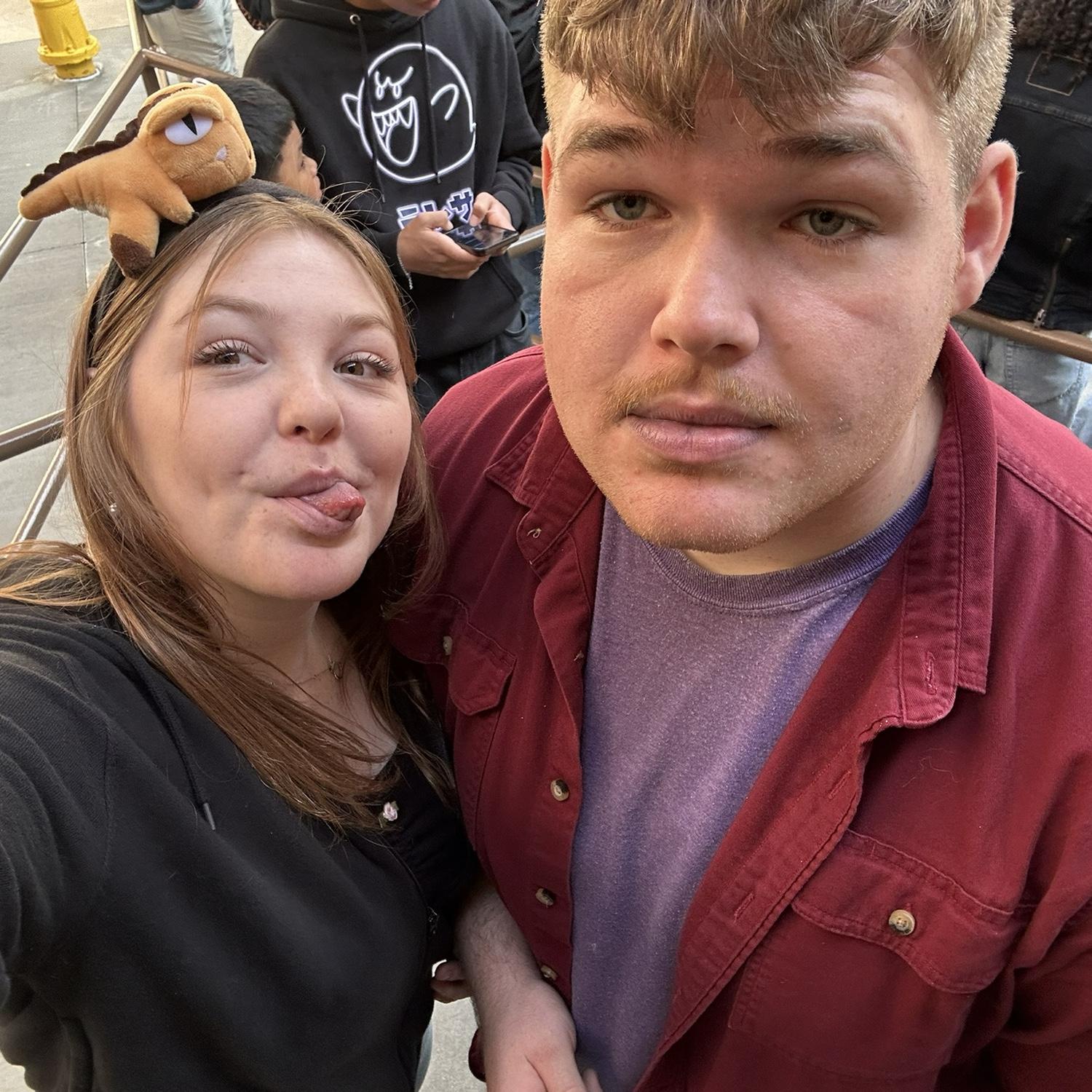 In line at Universal Studios celebrating Kaylie’s 20th birthday.