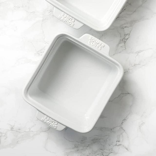 Stoneware by Souper Cubes 5 inch square baking dish, set of two, individual portion baking dish (5" x 5", White)