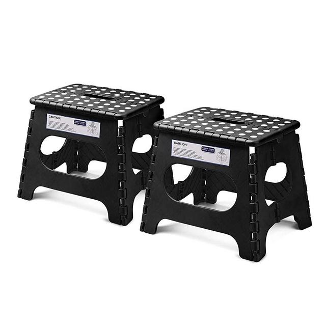 Acko Folding Step Stool Lightweight Plastic Step Stool - 11" Height - 2 Pack - Foldable Step Stool for Kids and Adults,Non Slip Folding Stools for Kitchen Bathroom Bedroom (Black, 2 Pack)