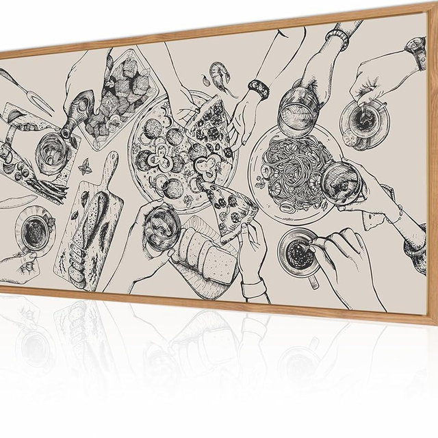 BINCUE Large Framed Wall Art Food and Drink Canvas Wall Decor Pizza Cheers Sketch Painting Retro Canvas Wall Art for Kitchen Dining Room Restaurant Used for Gatherings Decor